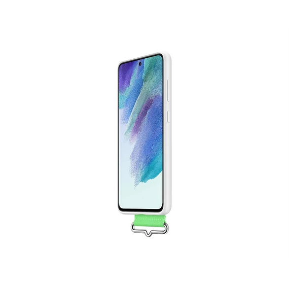 Samsung Galaxy S21 FE Silicone Cover with Strap, gyári szilikon tok szíjjal, fehér, EF-GG990TW