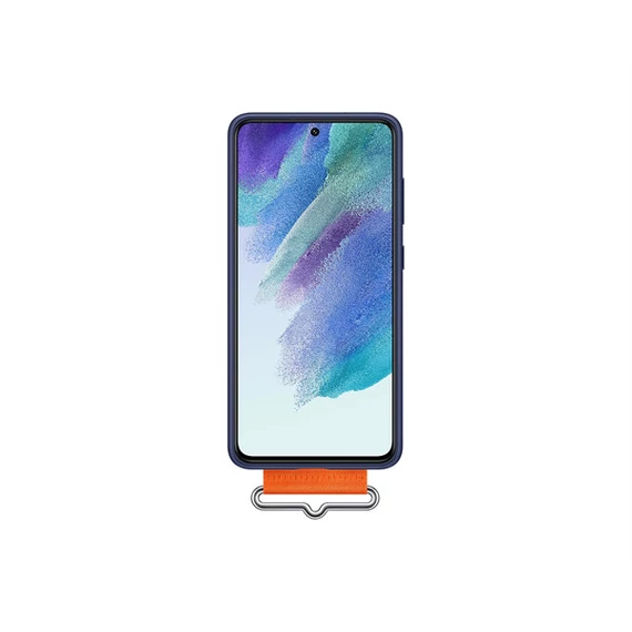 Samsung Galaxy S21 FE Silicone Cover with Strap, gyári szilikon tok szíjjal, sötétkék, EF-GG990TN
