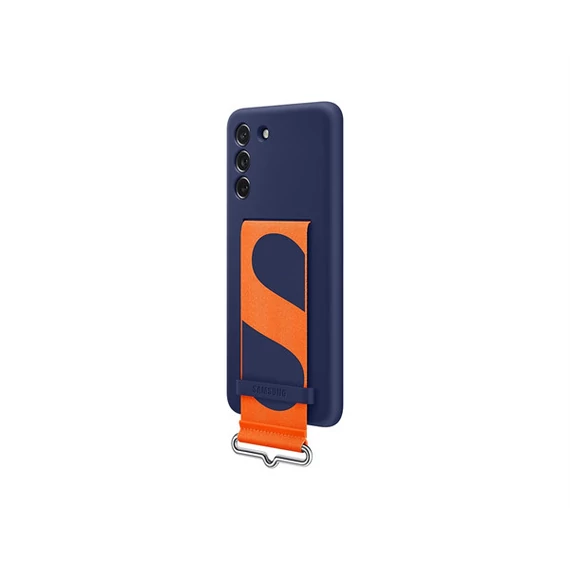 Samsung Galaxy S21 FE Silicone Cover with Strap, gyári szilikon tok szíjjal, sötétkék, EF-GG990TN