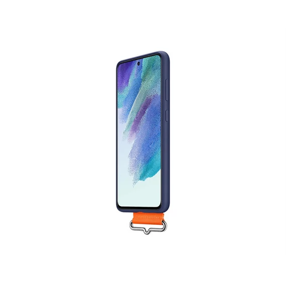 Samsung Galaxy S21 FE Silicone Cover with Strap, gyári szilikon tok szíjjal, sötétkék, EF-GG990TN