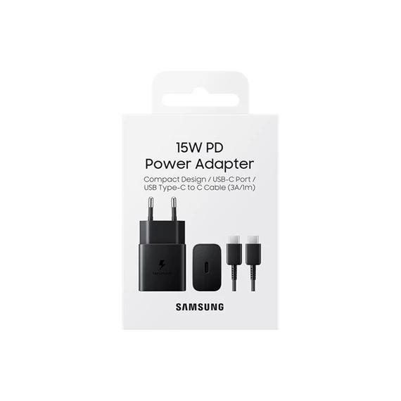 Samsung EP-T1510 USB-C hálózati gyorstöltő USB-C kábellel, 15W, fekete
