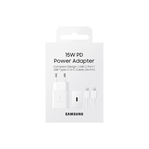 Samsung EP-T1510 USB-C hálózati gyorstöltő USB-C kábellel, 15W, fehér