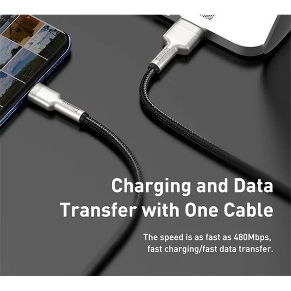 Baseus Cafule USB-C gyorstöltő töltő- és adatkábel, 0,25m, fekete