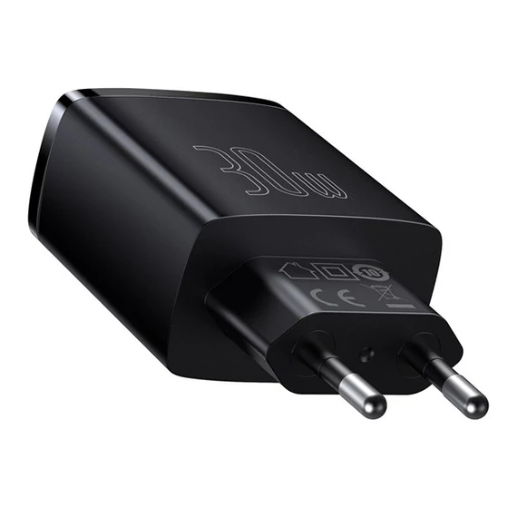 Baseus Compact gyorstöltő adapter 30W USB-C + 2XUSB-A, fekete
