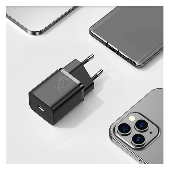 Baseus Super-Si hálózati gyorstöltő adapter USB-C, 20W, fekete