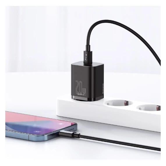 Baseus Super-Si hálózati gyorstöltő adapter USB-C, 20W, fekete