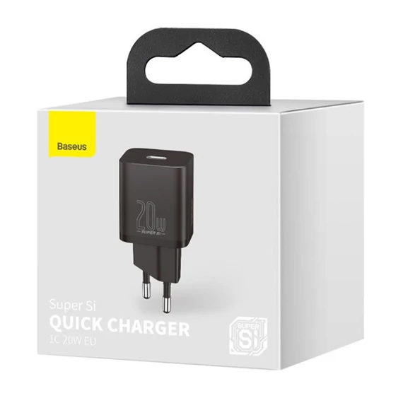 Baseus Super-Si hálózati gyorstöltő adapter USB-C, 20W, fekete