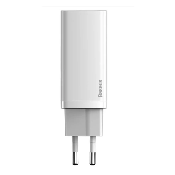 Baseus GaN2 Lite hálózati töltő adapter 65W USB-C + USB-A, fehér