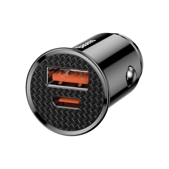 Baseus Circular autós szivargyújtó gyorstöltő, USB-C + USB, 30W, fekete