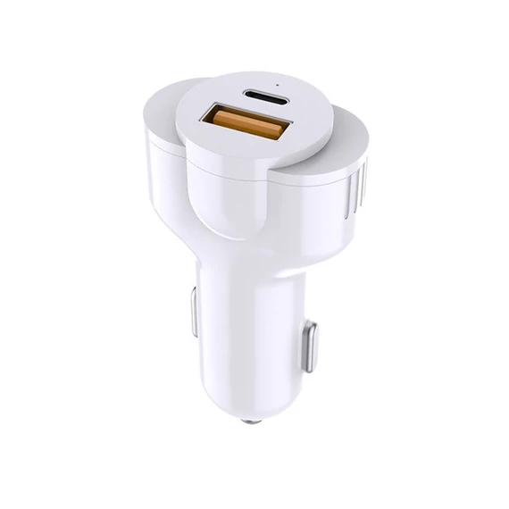 Phoner PH-CC58 autós szivargyújtó gyorstöltő, USB-C + USB, PD, 30W, fehér