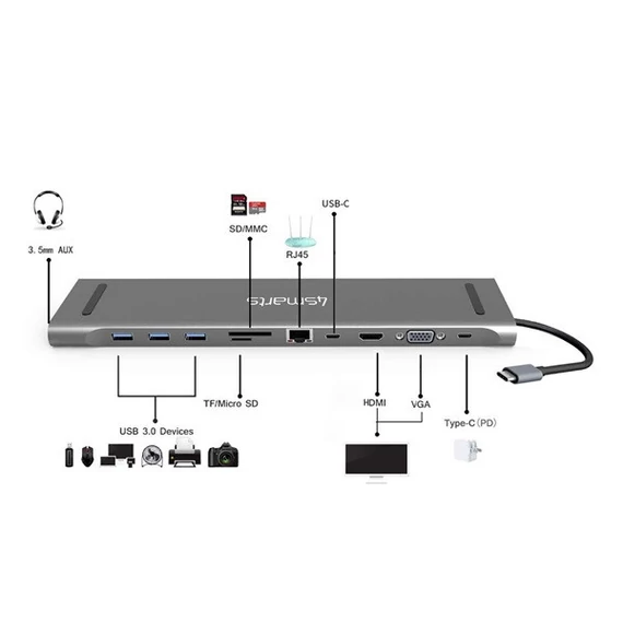 4smarts 11in1 USB-A Hub DeX funkcióval, asztroszürke
