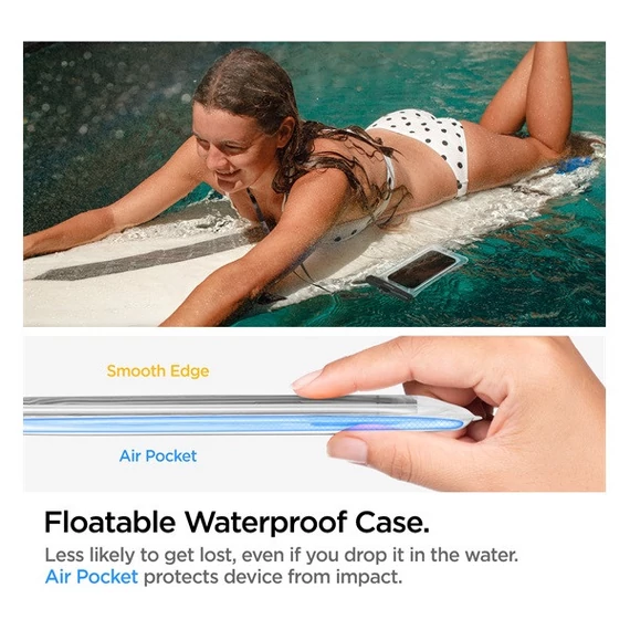 Spigen Aqua Shield Floating A610 univerzális lebegő vízálló tok, átlátszó