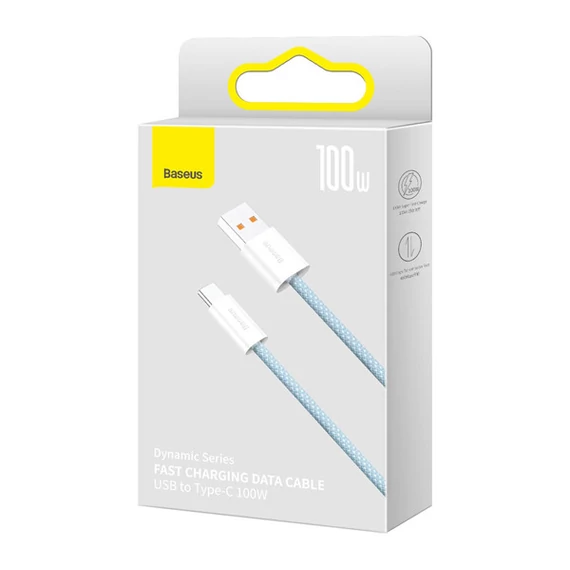 Baseus Dynamic USB / USB-C gyorstöltő töltő- és adatkábel, 100W, 1m, kék