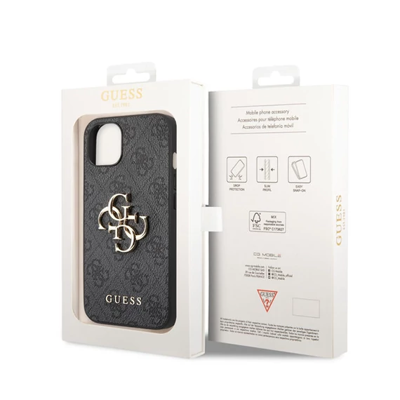 Guess PU 4G Metal Logo Apple iPhone 14 Plus hátlap tok, szürke