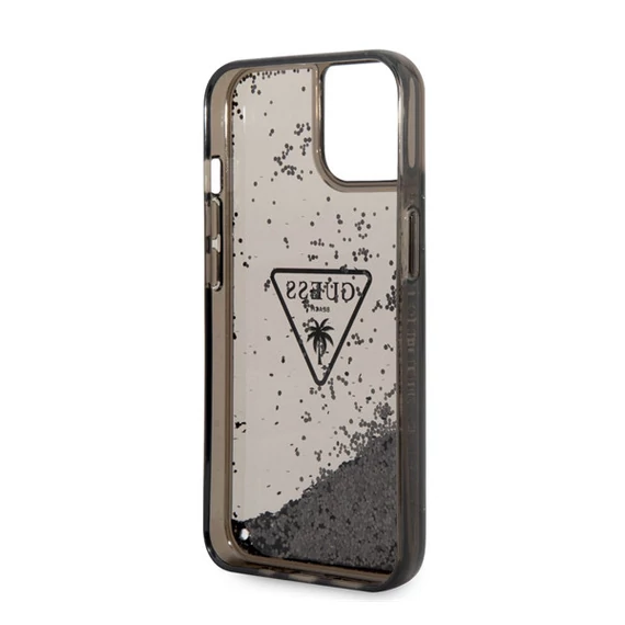 Guess Liquid Glitter Triangle Logo Apple iPhone 14 hátlap tok, fekete