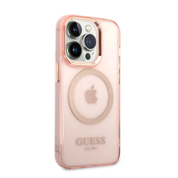 Guess Translucent MagSafe Apple iPhone 14 Pro hátlap tok, rózsaszín