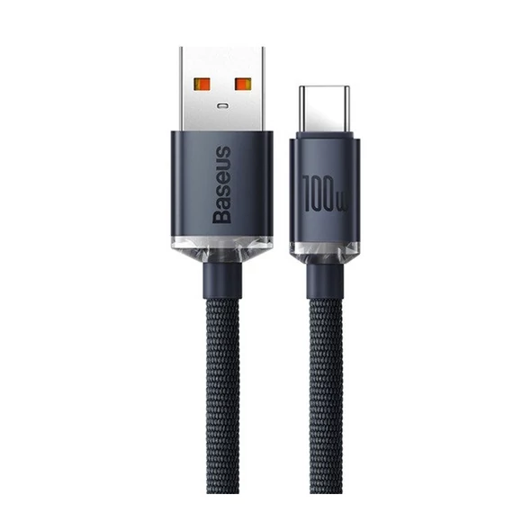 Baseus Crystal Shine USB / USB-C töltő- és adatkábel, 100W, 2m, Fekete