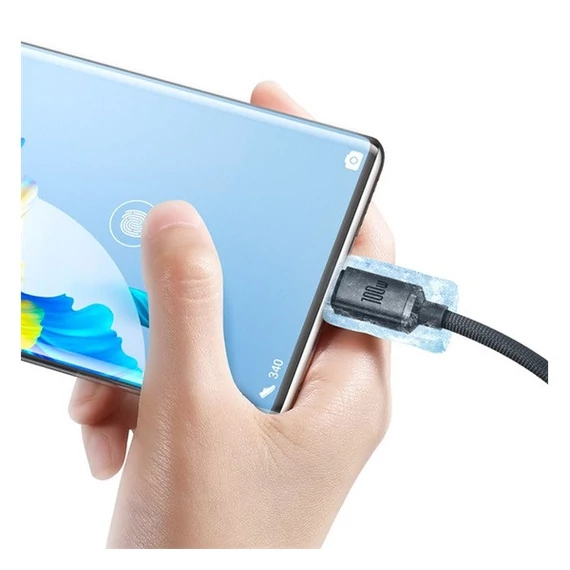 Baseus Crystal Shine USB / USB-C töltő- és adatkábel, 100W, 2m, Fekete