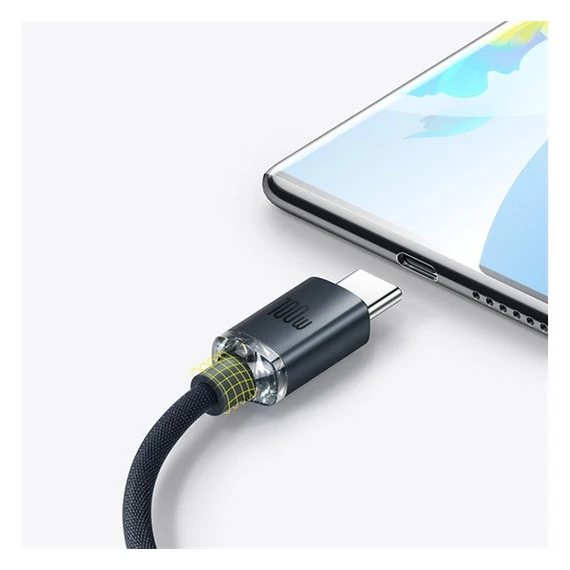 Baseus Crystal Shine USB / USB-C töltő- és adatkábel, 100W, 2m, Fekete