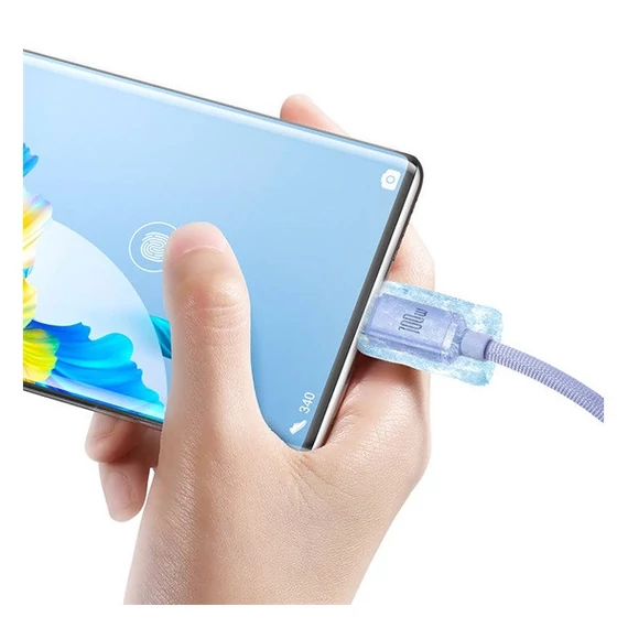 Baseus Crystal Shine USB / USB-C töltő- és adatkábel, 100W, 2m, ibolya