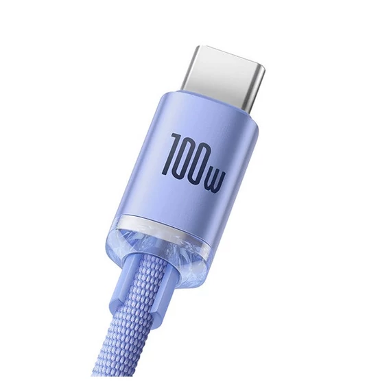 Baseus Crystal Shine USB / USB-C töltő- és adatkábel, 100W, 2m, ibolya