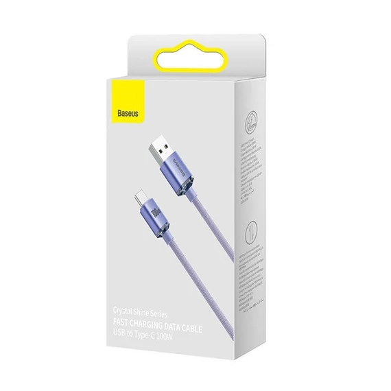 Baseus Crystal Shine USB / USB-C töltő- és adatkábel, 100W, 2m, ibolya