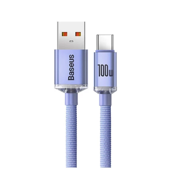 Baseus Crystal Shine USB / USB-C töltő- és adatkábel, 100W, 2m, ibolya