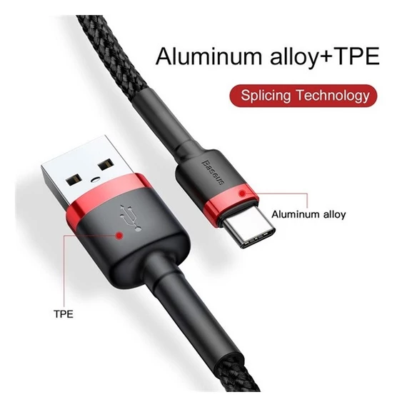 Baseus Cafule USB / USB-C töltő- és adatkábel, 2A, 3m, piros