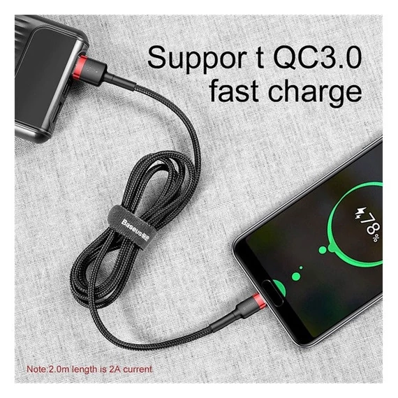 Baseus Cafule USB / USB-C töltő- és adatkábel, 2A, 3m, piros