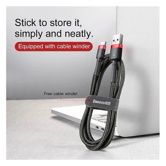 Baseus Cafule USB / USB-C töltő- és adatkábel, 2A, 3m, piros
