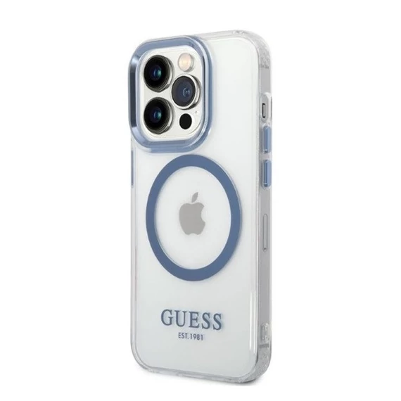 Guess Metal Outline Magsafe Apple iPhone 14 Pro hátlap tok, kék