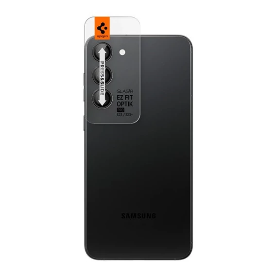 Spigen Ez Fit Optik Samsung Galaxy S23/S23+ Tempered kamera lencse fólia felhelyező kerettel, fekete (2db)