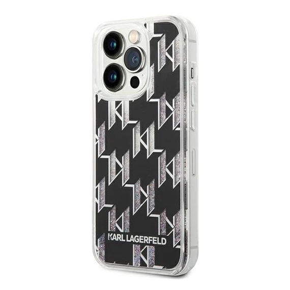Karl Lagerfeld Liquid Glitter Monogram Apple iPhone 14 Pro hátlap tok, fekete