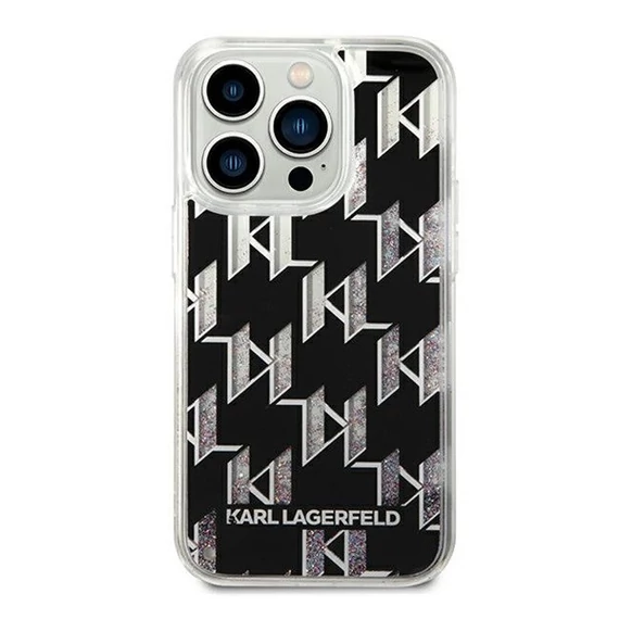 Karl Lagerfeld Liquid Glitter Monogram Apple iPhone 14 Pro hátlap tok, fekete