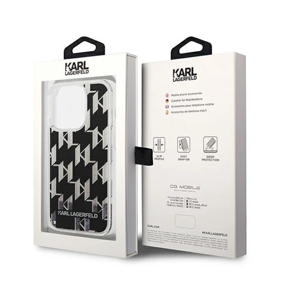 Karl Lagerfeld Liquid Glitter Monogram Apple iPhone 14 Pro hátlap tok, fekete