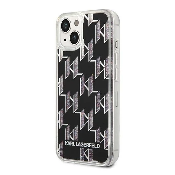 Karl Lagerfeld Liquid Glitter Monogram Apple iPhone 14 Plus hátlap tok, fekete