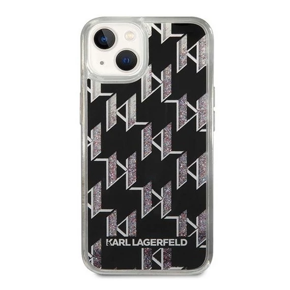 Karl Lagerfeld Liquid Glitter Monogram Apple iPhone 14 Plus hátlap tok, fekete
