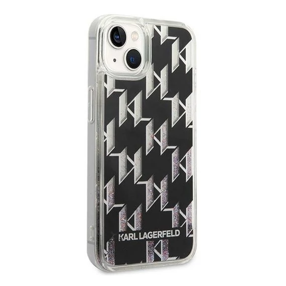 Karl Lagerfeld Liquid Glitter Monogram Apple iPhone 14 Plus hátlap tok, fekete