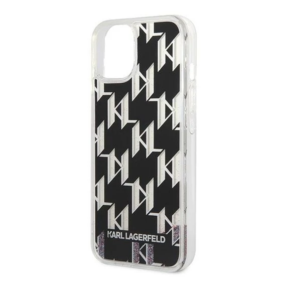 Karl Lagerfeld Liquid Glitter Monogram Apple iPhone 14 Plus hátlap tok, fekete