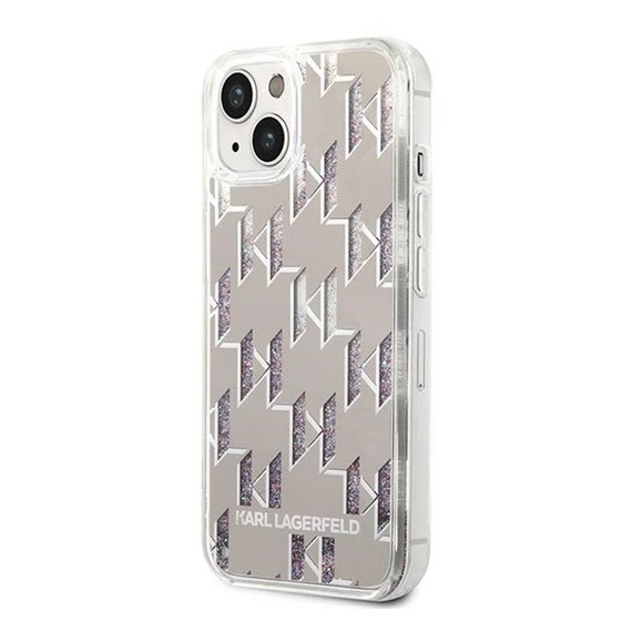 Karl Lagerfeld Liquid Glitter Monogram Apple iPhone 14 Plus hátlap tok, ezüst
