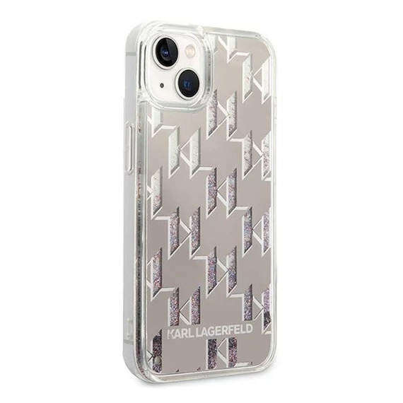 Karl Lagerfeld Liquid Glitter Monogram Apple iPhone 14 Plus hátlap tok, ezüst