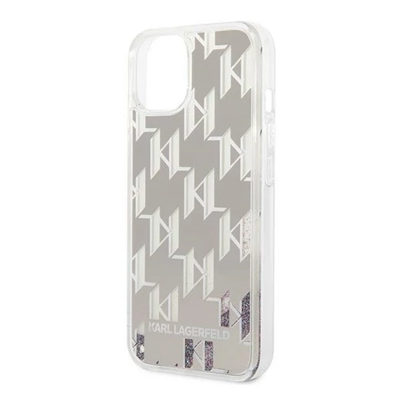 Karl Lagerfeld Liquid Glitter Monogram Apple iPhone 14 Plus hátlap tok, ezüst