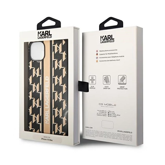 Karl Lagerfeld Monogram Stripe Apple iPhone 14 Plus hátlap tok, barna