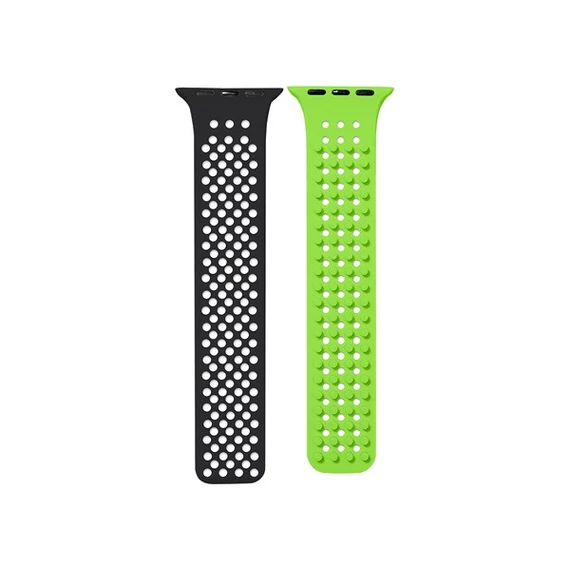 Phoner Spike Apple Watch szilikon szíj, 49/45/44/42mm, fekete/élénk zöld