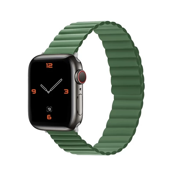 Phoner Rever Apple Watch forgatható mágneses szilikon szíj, 49/45/44/42mm, M/L, zöld