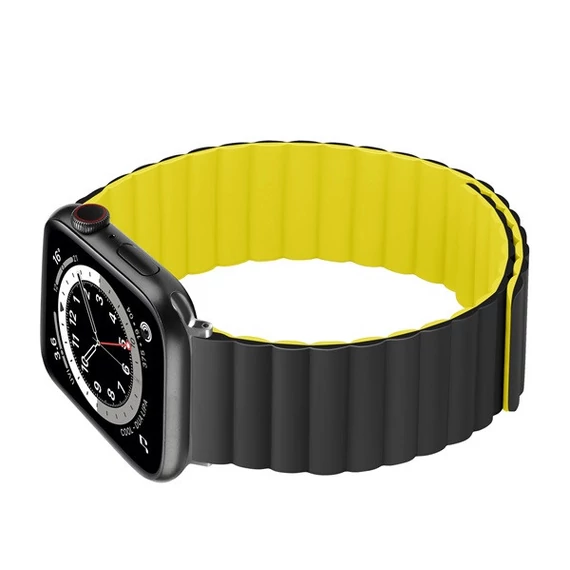 Phoner Rever Apple Watch forgatható mágneses szilikon szíj, 49/45/44/42mm, M/L, zöld/sárga
