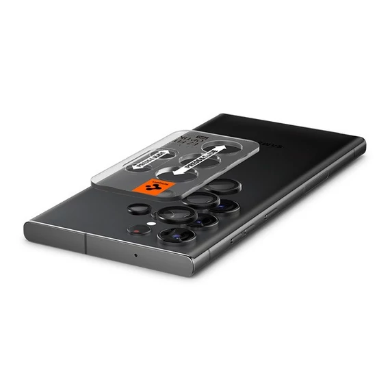 Spigen Ez Fit Optik Samsung Galaxy S23 Ultra Tempered kamera lencse fólia felhelyező kerettel, fekete (2db)