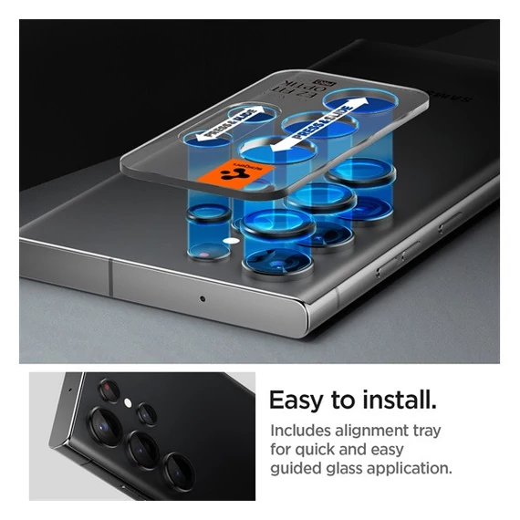 Spigen Ez Fit Optik Samsung Galaxy S23 Ultra Tempered kamera lencse fólia felhelyező kerettel, fekete (2db)