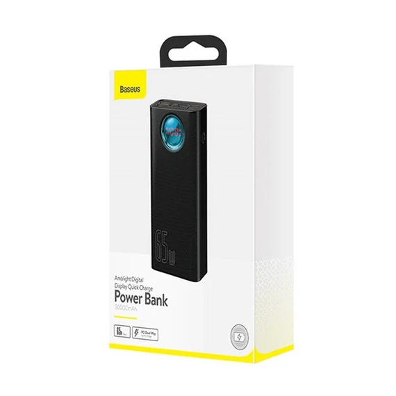 Baseus Amblight Power bank / külső akkumulátor, 30000mAh, 4xUSB, USB-C, 65W, fekete