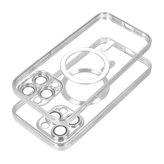 Electro Mag Apple iPhone 14 Pro Max MagSafe szilikon tok kameravédő-lencsével, ezüst